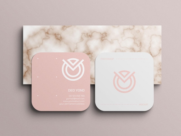 Square Round Corner Business Card Mockup