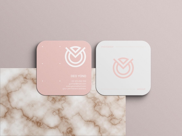 Square Round Corner Business Card Mockup