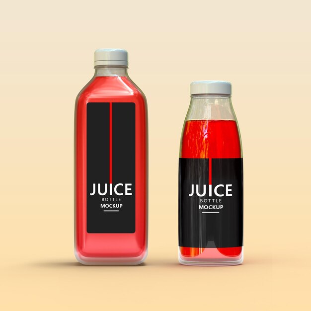 PSD square and round red juice bottles psd mockup