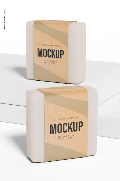 Square Soaps Kraft Labels Mockup, Left and Right View