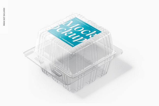 Square Transparent Container Mockup, Perspective