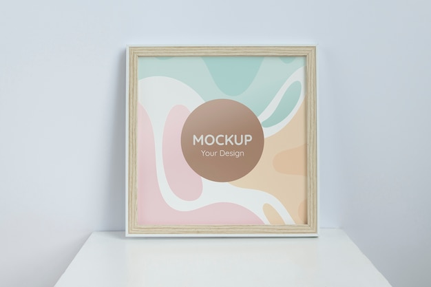 Square wooden frame mock-up with interior decorations