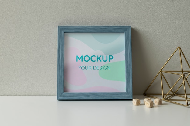 Square wooden frame mock-up with interior decorations