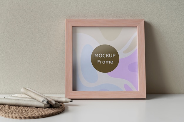 Square wooden frame mock-up with interior decorations