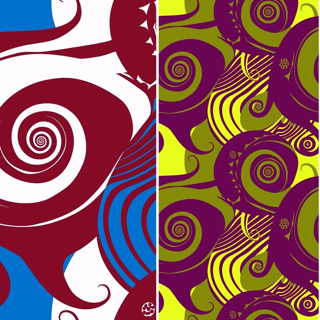 Squid With Spiral Silhouette Abstract Minimal Design and Rad Nature Pattern Vector Designs