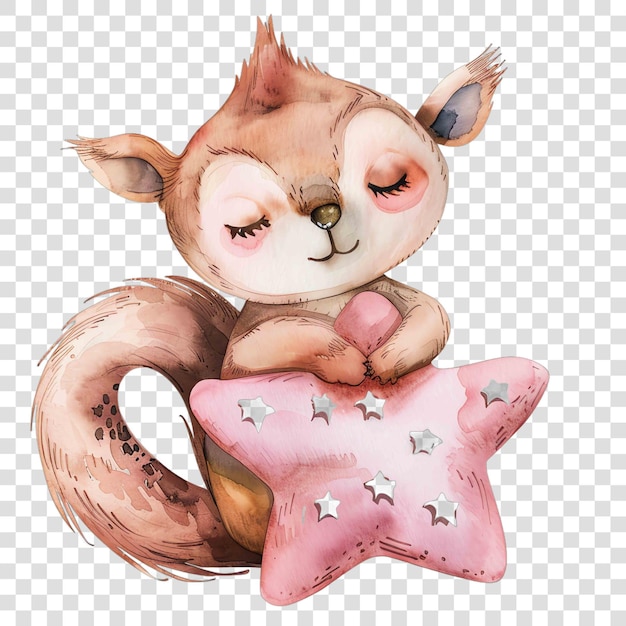 PSD squirrel baby pink happy star white sparkles nuresery watercolor