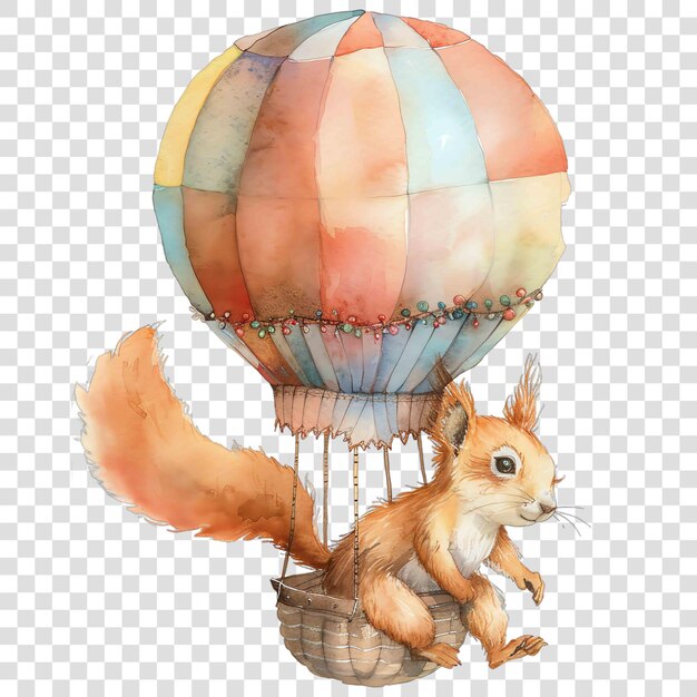 PSD squirrel in a hot air balloon nuresery watercolor