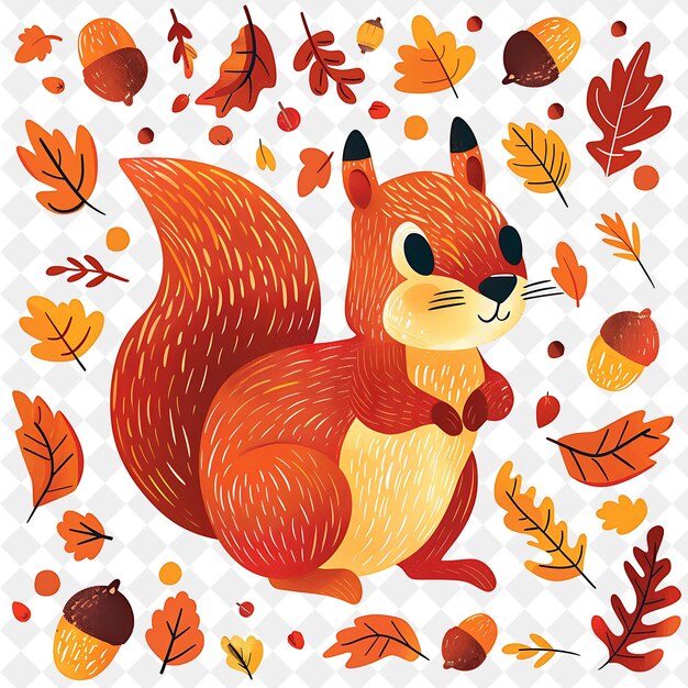 a squirrel with autumn leaves and a squirrel on the top