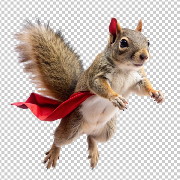 PSD squirrel with a cape flying through the air transparent background