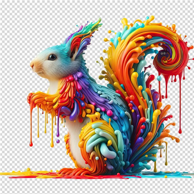 a squirrel with a rainbow colored tail is standing in front of a colored background