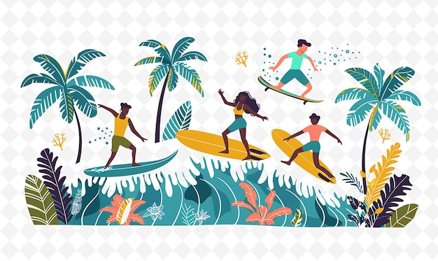 Sri Lankan Surfers Riding Waves Design Is Beachy and Laid Ba Illustration Cutural Landscape View