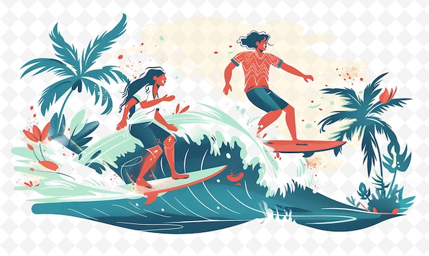 Sri Lankan Surfers Riding Waves Design Is Beachy and Laid Ba Illustration Cutural Landscape View