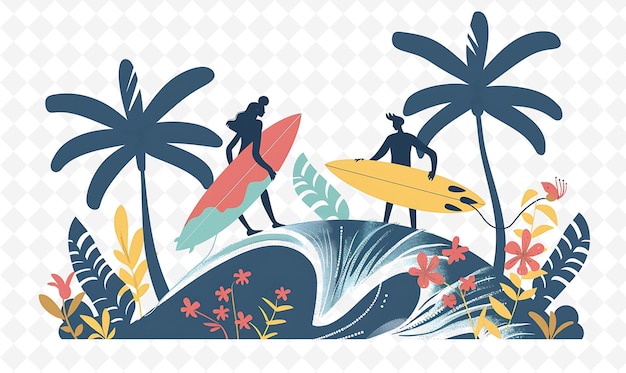 Sri Lankan Surfers Riding Waves Design Is Beachy and Laid Ba Illustration Cutural Landscape View