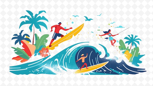 Sri Lankan Surfers Riding Waves Design Is Beachy and Laid Ba Illustration Cutural Landscape View