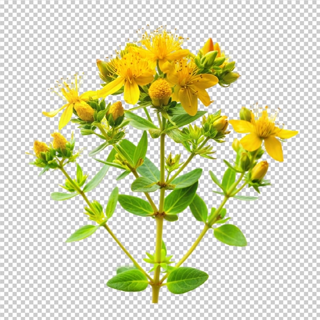 PSD st john s wort plant yellow flowers isolated on transparent background