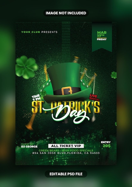 St patrick's day music event party flyer or social media banner and facebook post template