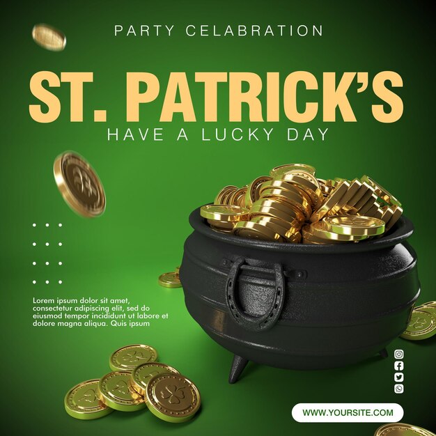 PSD st patrick's day social media flyer cauldron coins