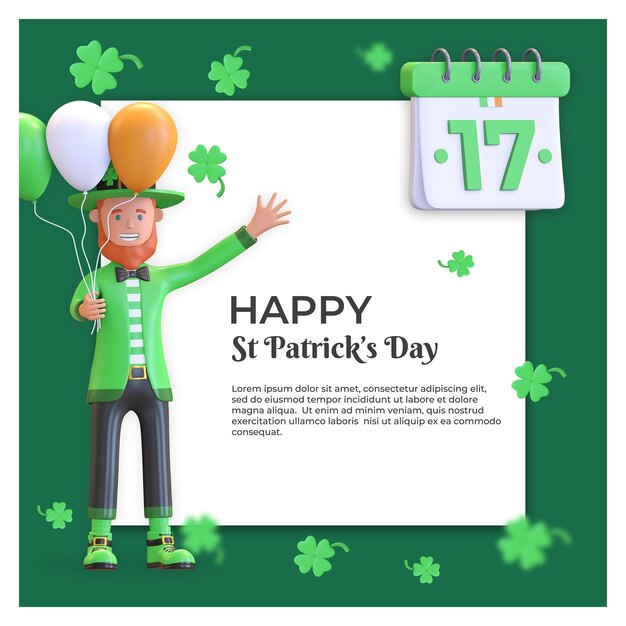 St. patrick's day social media template design with leprechaun and calendar icon background illustration