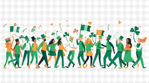 St Patricks Day Parade With People Wearing Green and Marchi PNG Festival 2D Flat Art Illustrations