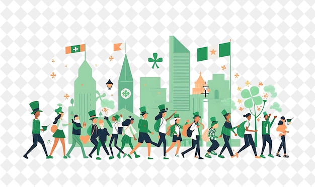 St Patricks Day Parade With People Wearing Green and Marchi PNG Festival 2D Flat Art Illustrations