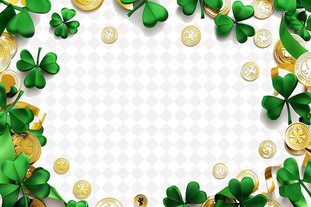 PSD st patricks day shamrock frame with green ribbon and gold c png creative background design