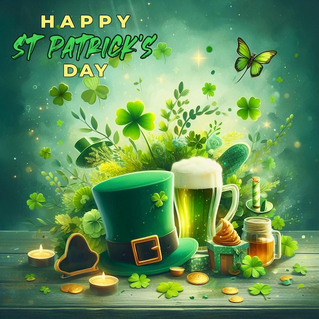 St Patricks Day special greeting card with a realistic psd background