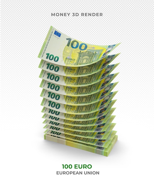 PSD stack of 100 euro banknotes money 3d render