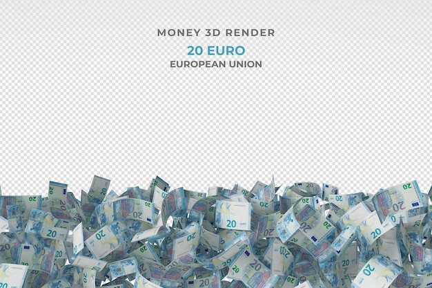 PSD stack of 20 euro banknotes money 3d render