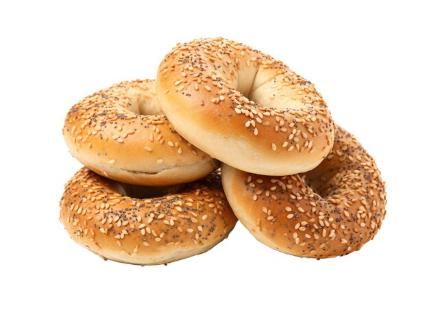 a stack of bagels with seeds on them