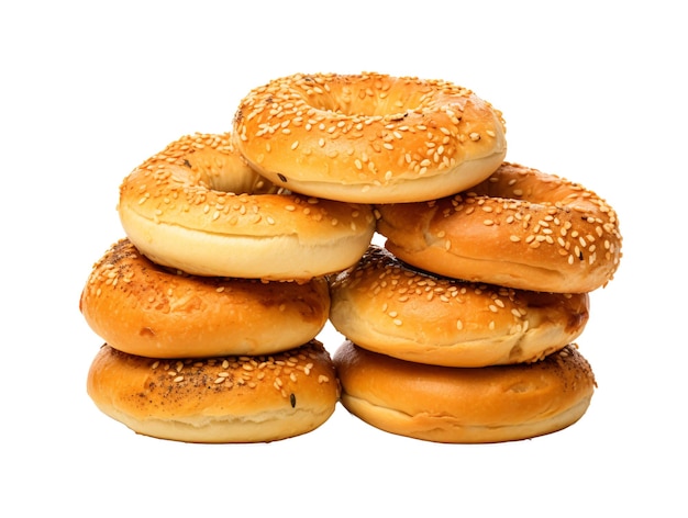 a stack of bagels with sesame seeds