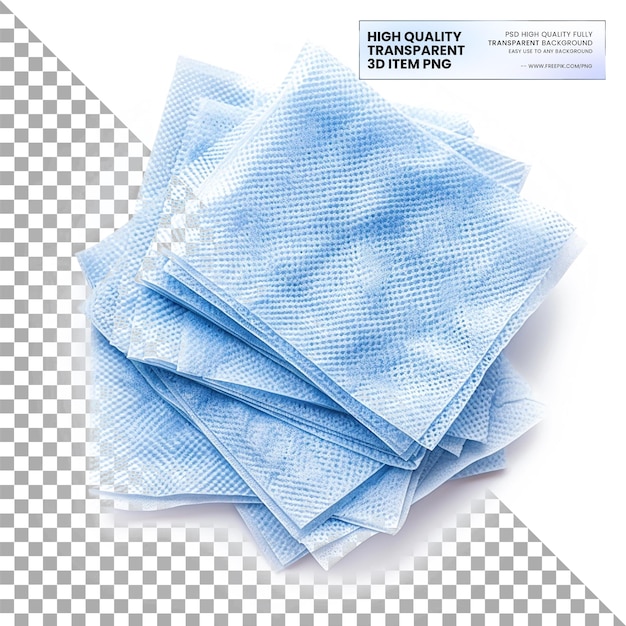 a stack of blue napkins with a blue napkin on it