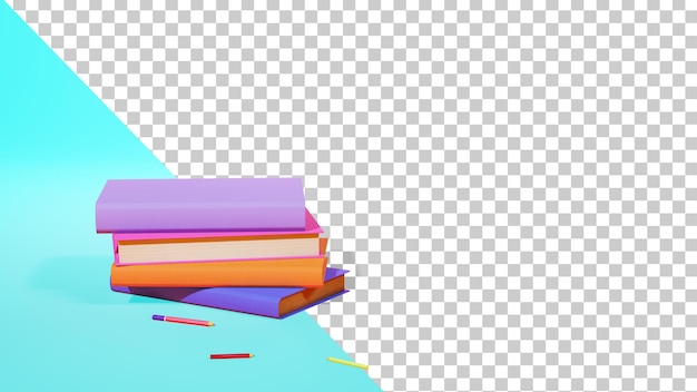 Stack of books and pencils School books 3d render