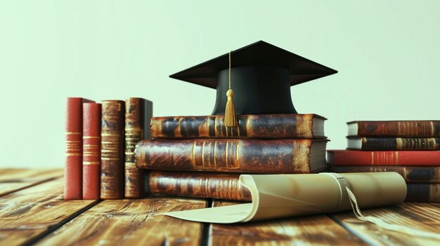 Stack of books with education cap png psd