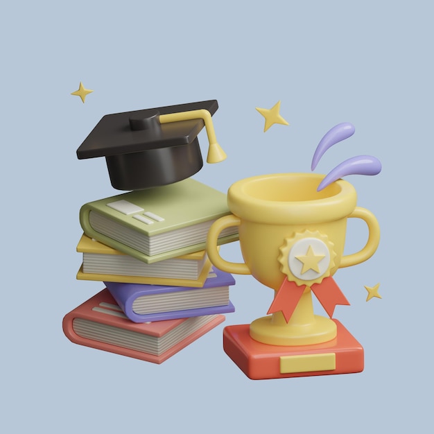 A stack of books with a graduation cap on top of it that a prize of the graduation