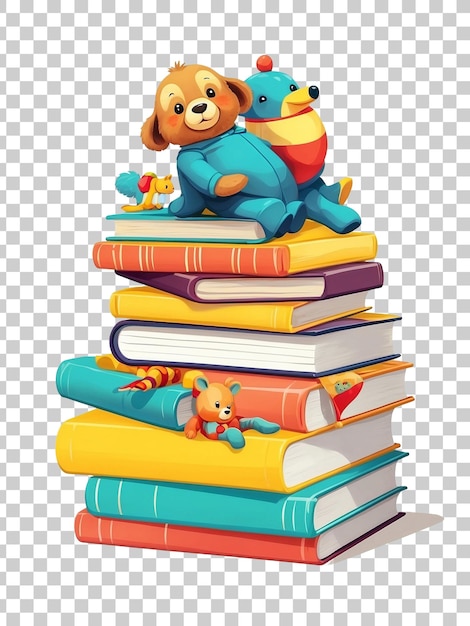 PSD a stack of books with a teddy bear on top of them