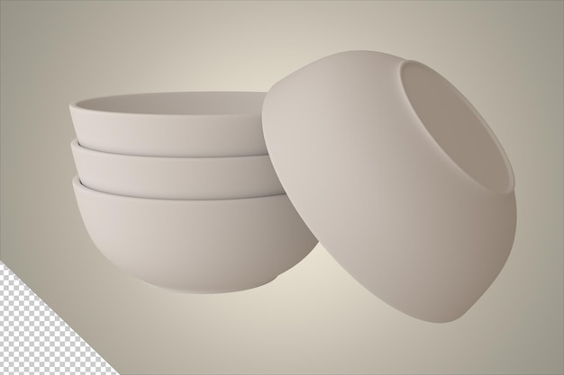 Stack of bowls with one bowl facing down next to it slightly to the right view from above 3d design