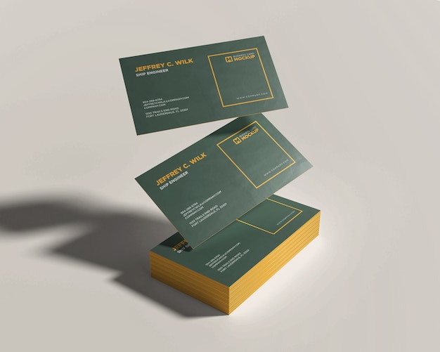 Stack business card mockup with floating card