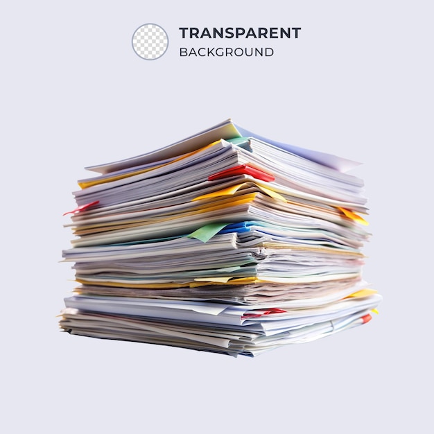 PSD stack of business documents isolated on transparent background