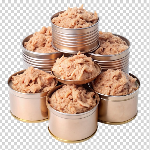 PSD a stack of canned food likely tuna arranged in a pyramid shape on transparent background