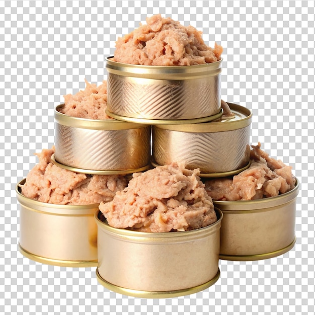 PSD a stack of canned food likely tuna arranged in a pyramid shape on transparent background