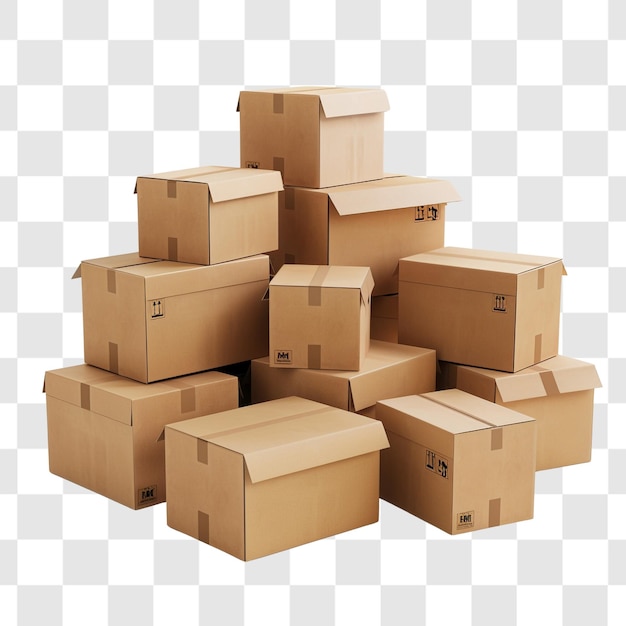 PSD stack of cardboard boxes on white background render