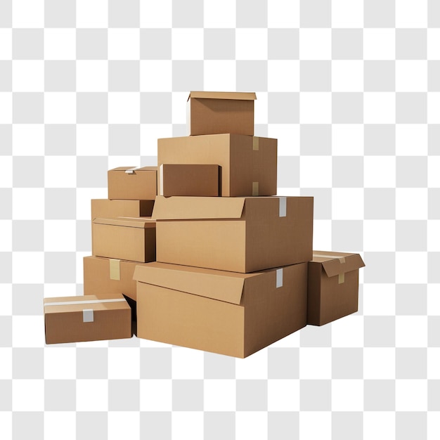 PSD stack of cardboard boxes on white background render