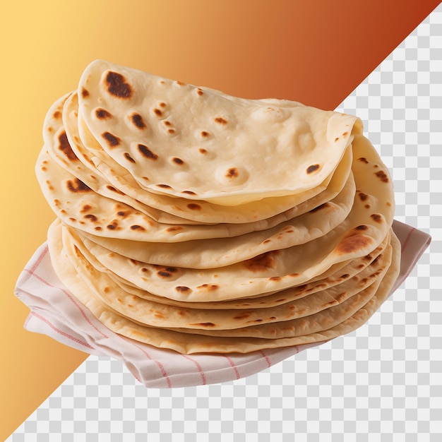 Stack of chapati isolated on transparent background