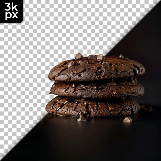 PSD a stack of chocolate cookies with a black background with a black background with a black background