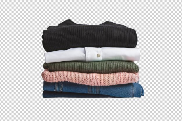 PSD a stack of clothes is stacked on top of each other