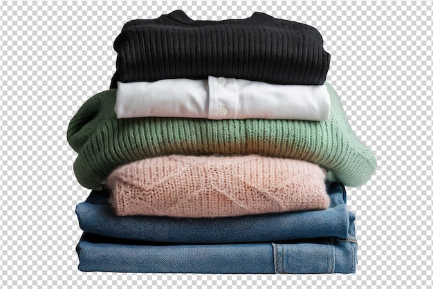 PSD a stack of clothes is stacked on top of each other