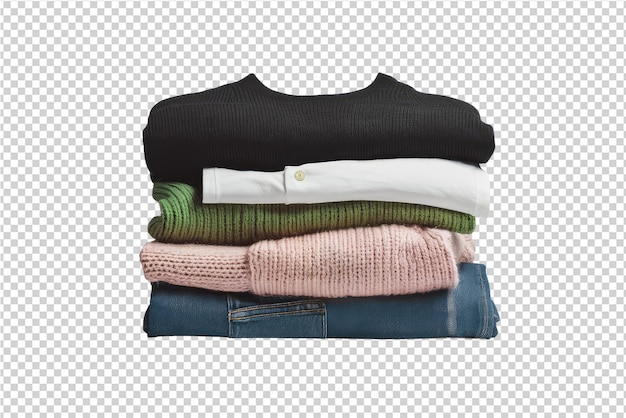 PSD a stack of clothes with a black sweater on the bottom