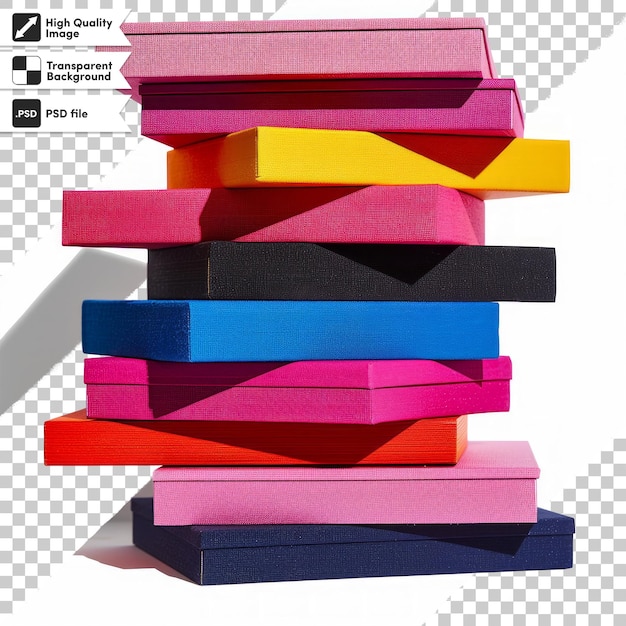 a stack of colorful books with a picture of a pink one that says the word on it