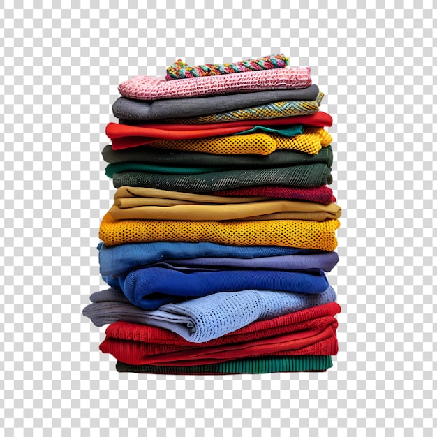 Stack of colorful clothes isolated on a transparent background