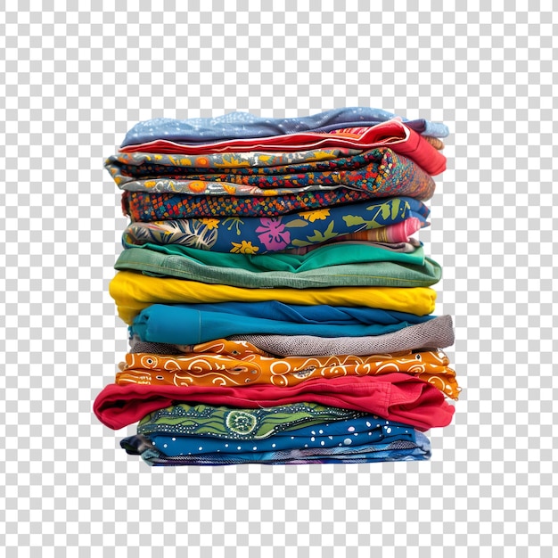 Stack of colorful clothes isolated on a transparent background